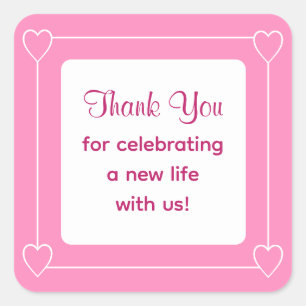 Cute Pink Baby Shower Thank You for Celebrating Square Sticker