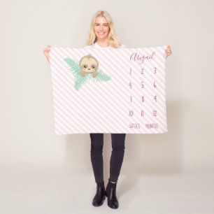 Cute Pink Baby Sloth Baby Milestone Fleece Blanket