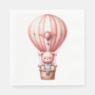 CUTE PINK BABY TEDDY BEAR IN HOT AIR BALLOON NAPKIN