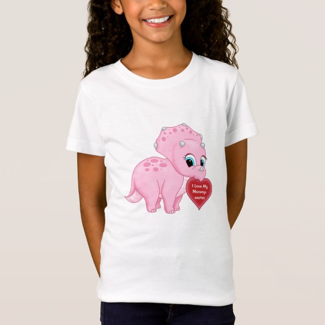 Cute Pink Baby Triceratops Love My Mummy Heart T-Shirt (Front)