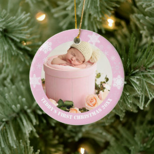 Cute pink baby's first christmas ceramic tree decoration