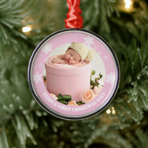 Cute pink baby's first christmas  metal tree decoration