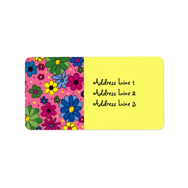 Cute Pink Background with Colourful Flowers Label (Front)