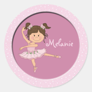 Cute Pink Ballerina 1 Custom Name Round Stickers