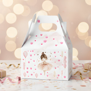 Cute pink ballerina and balloons birthday favour box