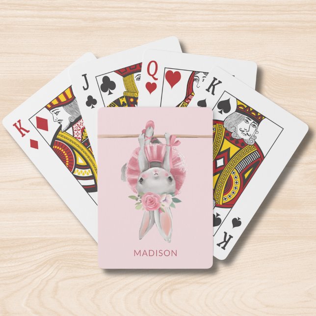 Cute Pink Ballerina Ballet Bunny Personalised Playing Cards (Creator Uploaded)