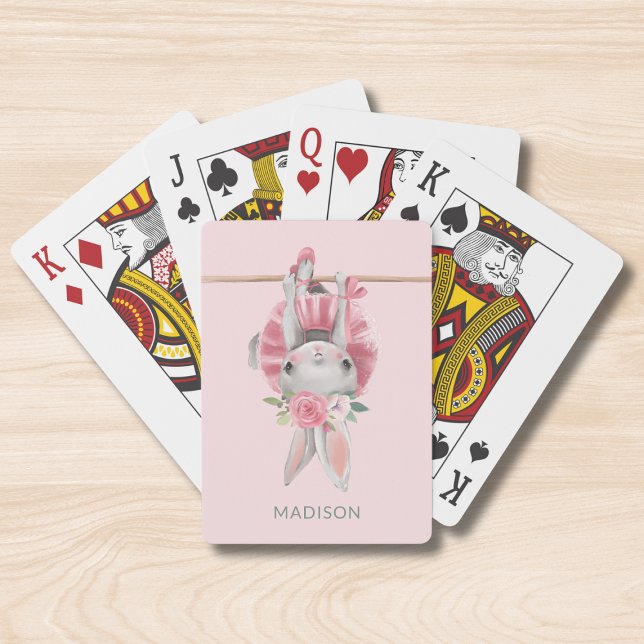 Cute Pink Ballerina Ballet Bunny Personalised Playing Cards (Creator Uploaded)