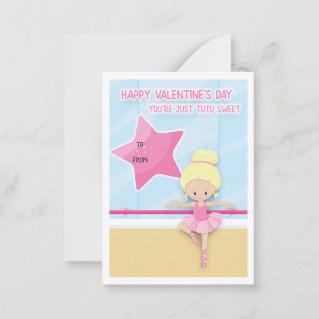 Cute Pink Ballerina / Ballet Valentine's Day Class Card (Front)
