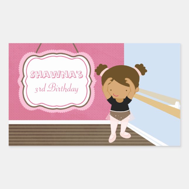 Cute pink ballerina girls birthday party stickers (Front)