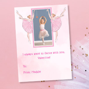 Cute Pink Ballerina Kids Classroom Valentine's Day Holiday Card