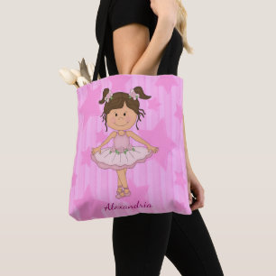 Cute Pink Ballerina Stars and Stripes Tote Bag