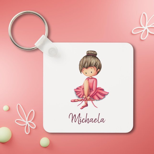 Cute Pink Ballet Dancer Girl Key Ring (Creator Uploaded)
