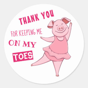 Cute Pink Ballet Dancing Pig Classic Round Sticker