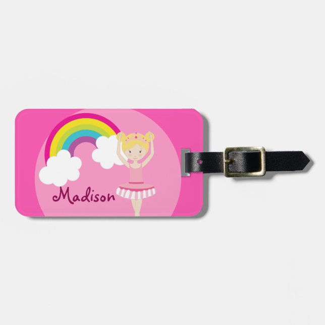 Cute Pink Ballet Girl Custom Luggage Tag (Front Horizontal)