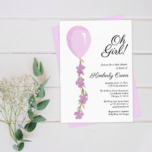 Cute Pink Balloon Baby Shower Invitation