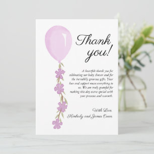 Cute Pink Balloon Baby Shower Thank You Card