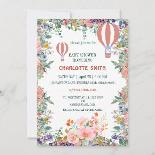 Cute pink balloon gradient flower baby shower invitation