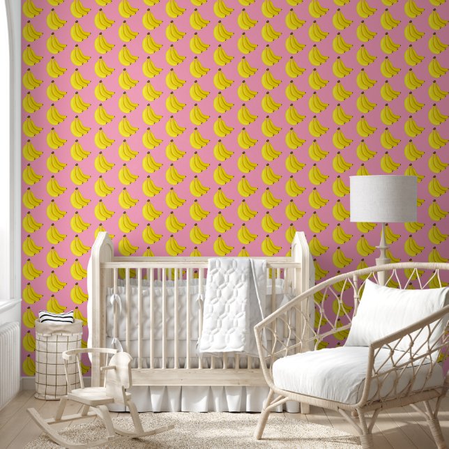Cute Pink Banana Fruit Pattern Wallpaper (Kids)