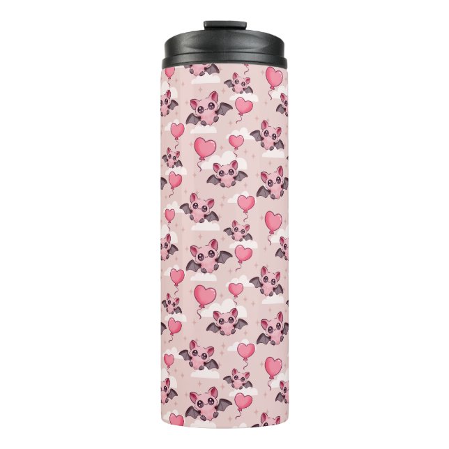 Cute pink bats and hearts thermal tumbler (Front)