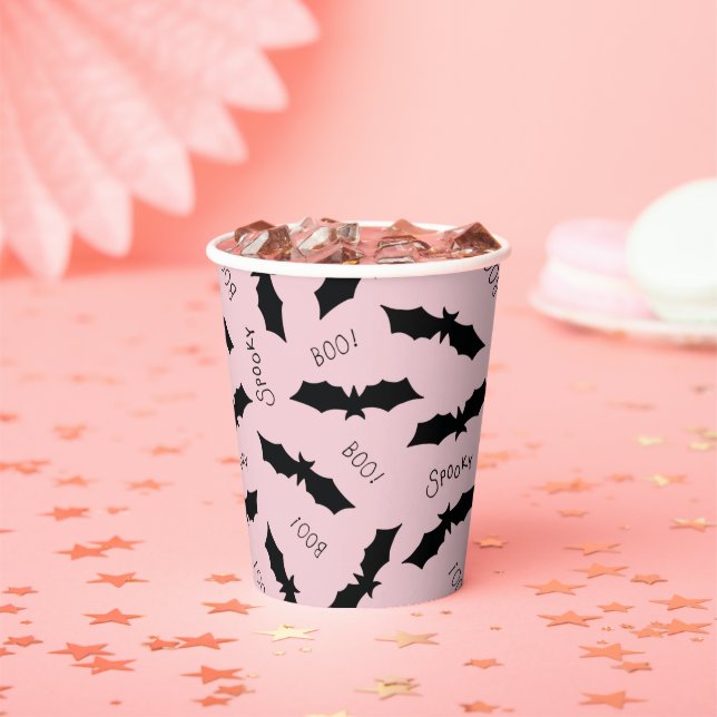 Cute Pink Bats Halloween Party Paper Cups (Insitu)