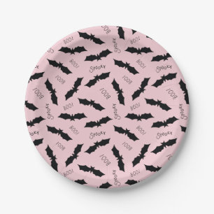 Cute Pink Bats Halloween Party Paper Plate