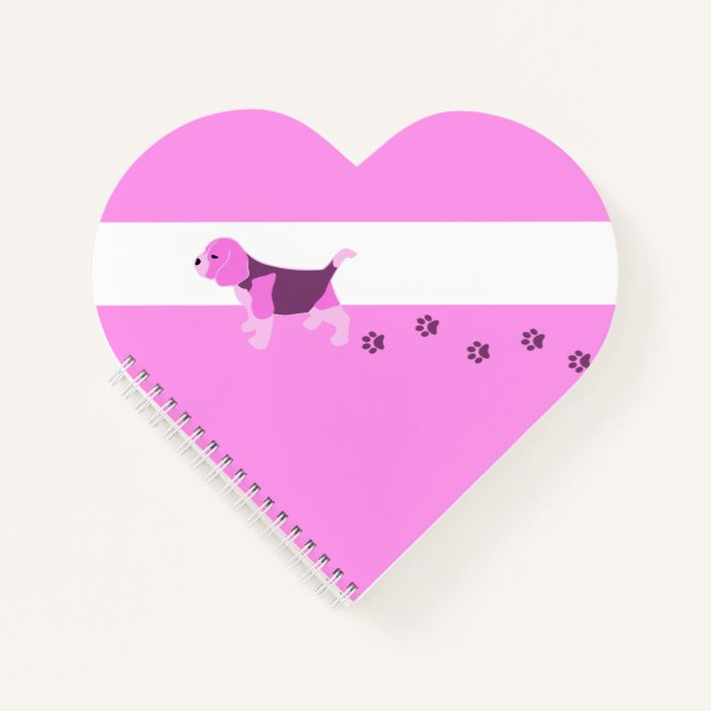 CUTE PINK BEAGLE PUPPY DOG WITH PAW PRINTS DRAWING NOTEBOOK (Front)