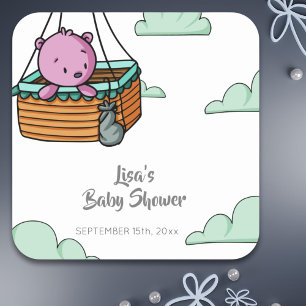 Cute Pink Bear Cub Baby Shower Square Sticker