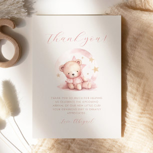 Cute Pink Bear Girl Baby Shower Thank You Card