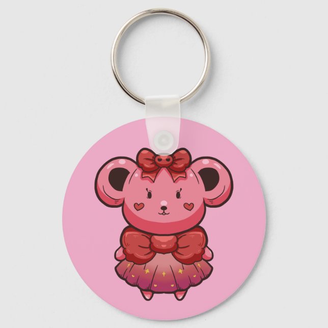 cute pink bear key ring (Front)
