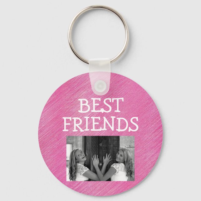 Cute Pink Best Friends Besties BFF Add Photo Key Ring (Front)