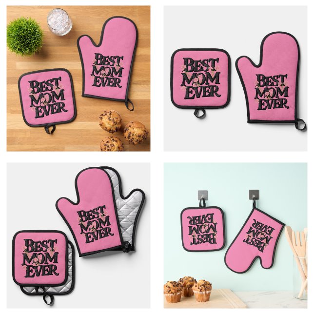 Cute Pink Best Mum Ever Oven Mitt & Pot Holder Set (Cute Pink Best Mom Ever Oven Mitt & Pot Holder Set
)