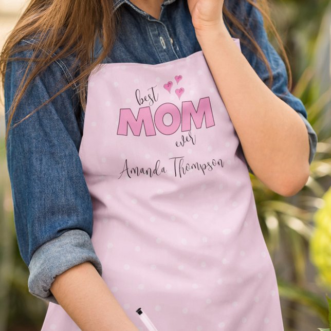 Cute Pink Best Mum Whimsical Typography Heart  Apron (Creator Uploaded)