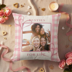 Cute Pink Besties For Life Photo Galentine's Day Cushion