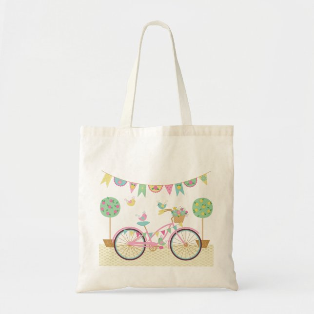 Cute Pink Bicycle Tote Bag (Front)
