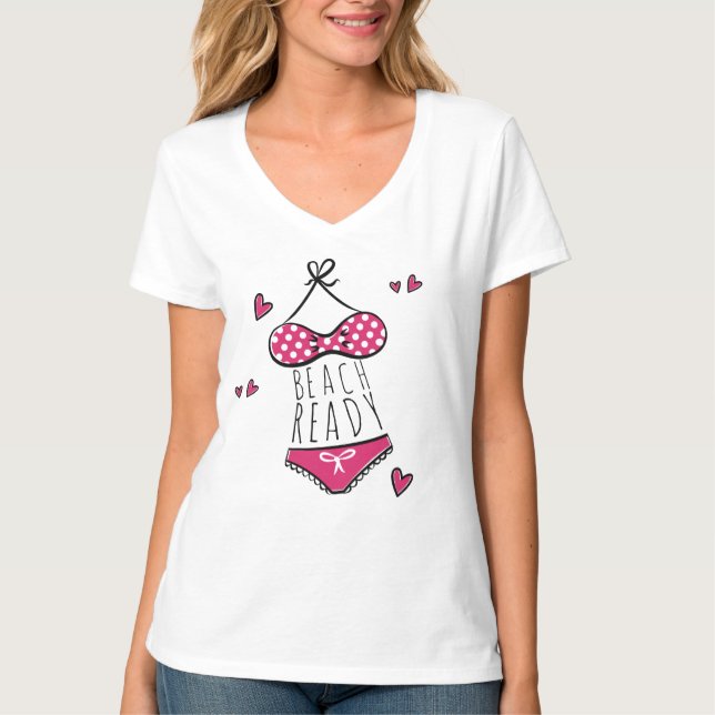 Cute Pink Bikini Beach Ready T-Shirt (Front)