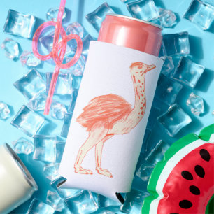 Cute Pink Bird Artistic Baby Ostrich Seltzer Can Cooler