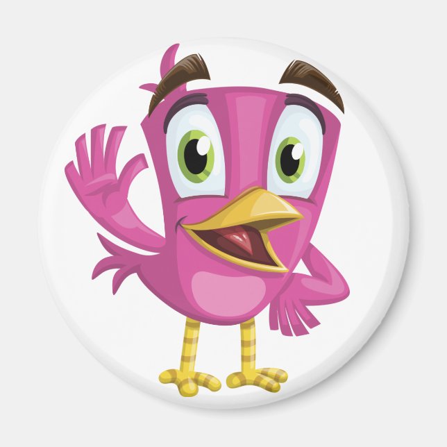 Cute Pink Bird Cartoon Magnet (Front)