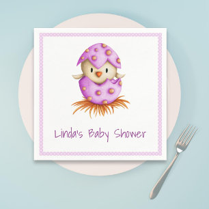 Cute Pink Bird Hatching Girl Baby Shower Napkin