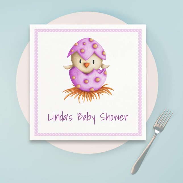 Cute Pink Bird Hatching Girl Baby Shower Napkin (Creator Uploaded)