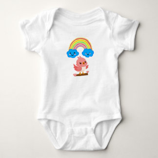 Cute Pink Bird & Rainbow Baby Jersey Bodysuit