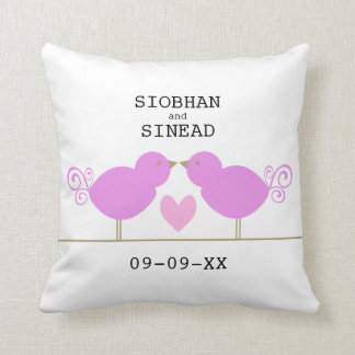 Cute Pink Birds With Pink Heart Pillow