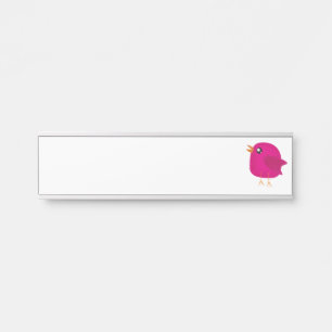 Cute Pink Birdy Illustration Door Sign