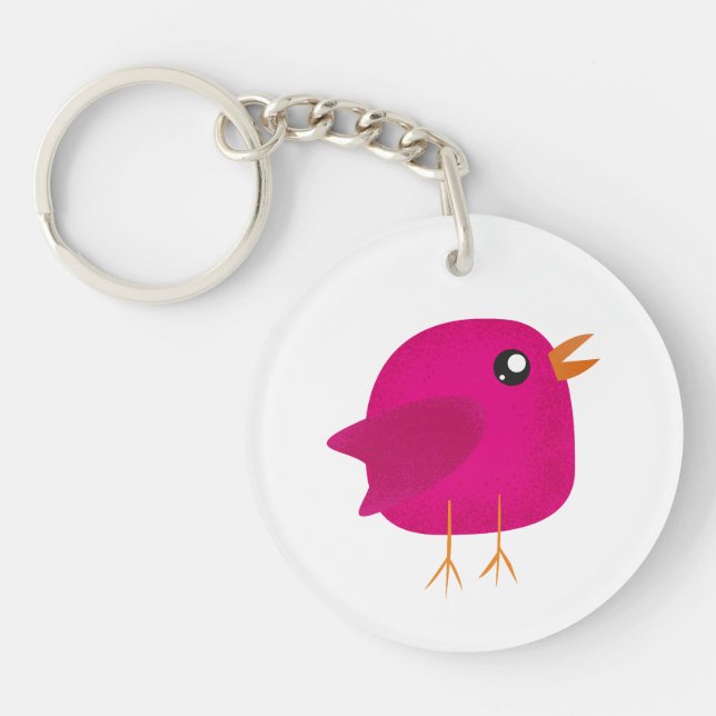 Cute Pink Birdy Illustration Key Ring (Front)