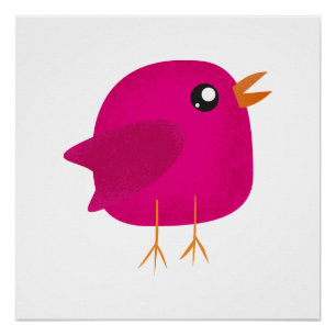 Cute Pink Birdy Illustration Poster