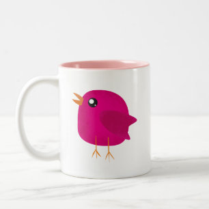 Cute Pink Birdy Illustration Two-Tone Coffee Mug