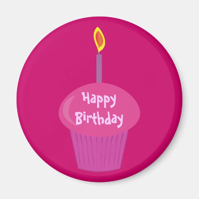 Cute Pink Birthday Cupcake & Candle Custom Magnet (Front)