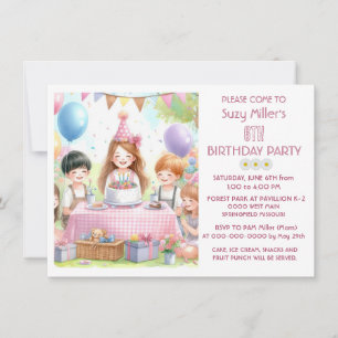 Cute Pink Birthday Girl Party  Invitation