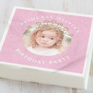 Cute Pink Birthday Girl Photo Princess Napkin