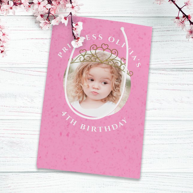 Cute Pink Birthday Girl Princess Tiara Simple  Medium Gift Bag (Creator Uploaded)