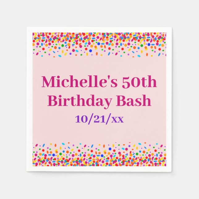 Cute Pink Birthday Party Colourful Confetti Napkin (Front)